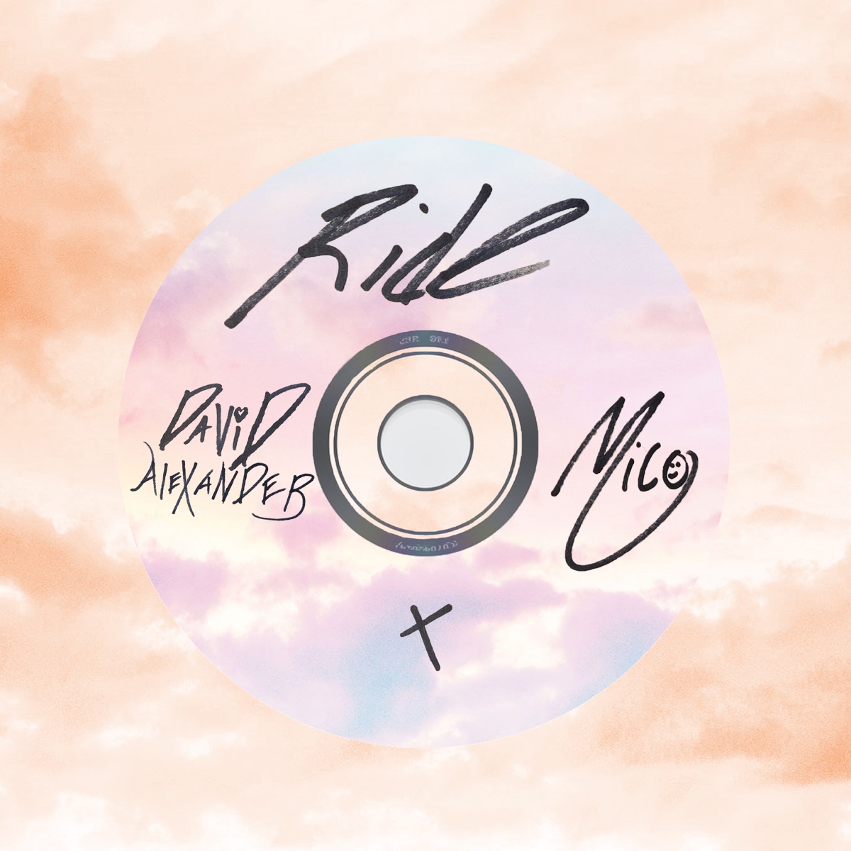 Capa oficial de Ride (with MICO), de David Alexander: disco com as assinaturas dos dois artistas